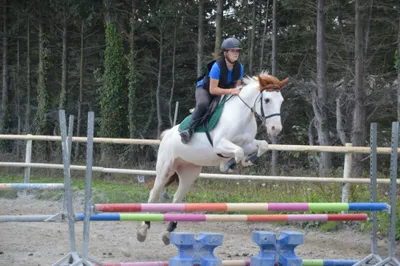 Cavalier franchissant un obstacle lors d'un concours de saut d'obstacles au centre équestre Equi 22 à Yffiniac