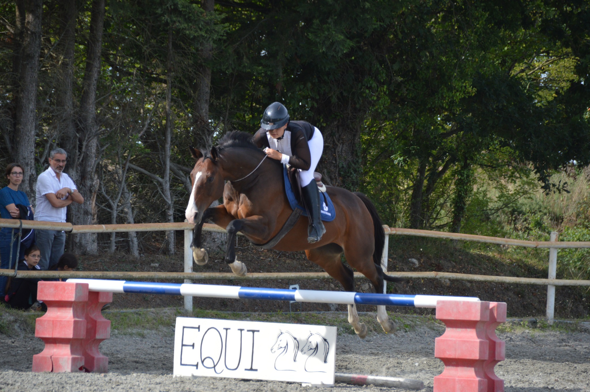 Cavalière en saut d'obstacles lors d'un concours interne à Équi 22